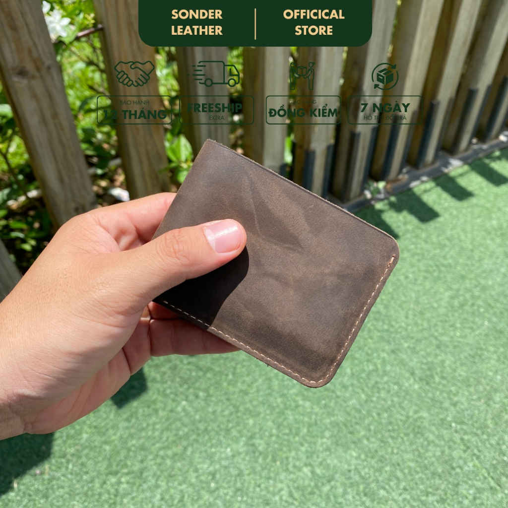 Ví nam da bò sáp XƯỚC LION Ví da nam mini nhỏ gọn, bóp nam cao cấp nhỏ gọn thương hiệu Sonder Leather