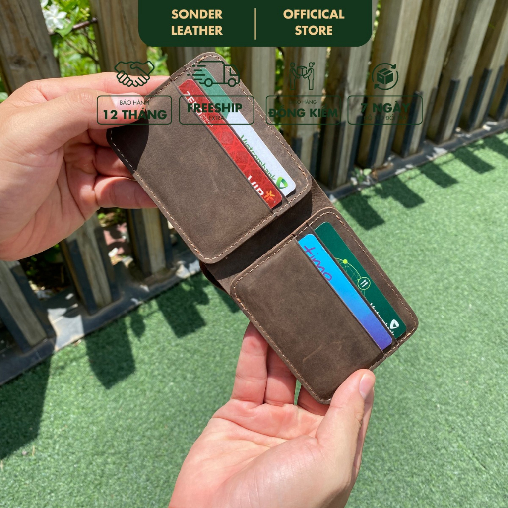 Ví nam da bò sáp XƯỚC LION Ví da nam mini nhỏ gọn, bóp nam cao cấp nhỏ gọn thương hiệu Sonder Leather