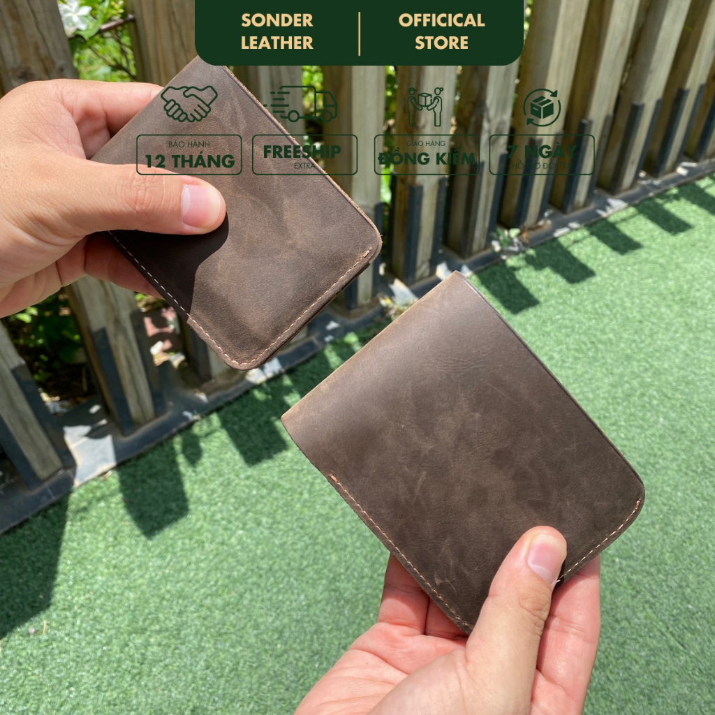 Ví nam da bò sáp XƯỚC LION Ví da nam mini nhỏ gọn, bóp nam cao cấp nhỏ gọn thương hiệu Sonder Leather
