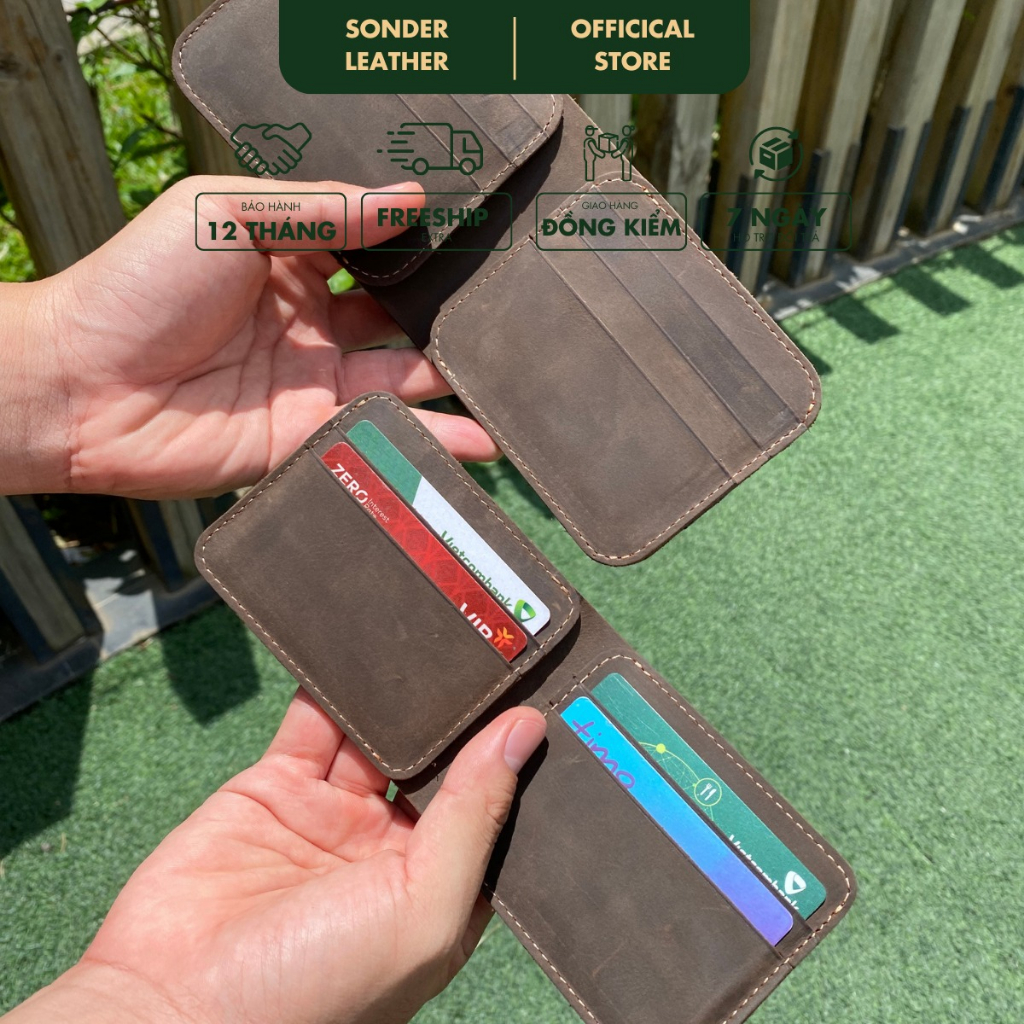 Ví nam da bò sáp XƯỚC LION Ví da nam mini nhỏ gọn, bóp nam cao cấp nhỏ gọn thương hiệu Sonder Leather
