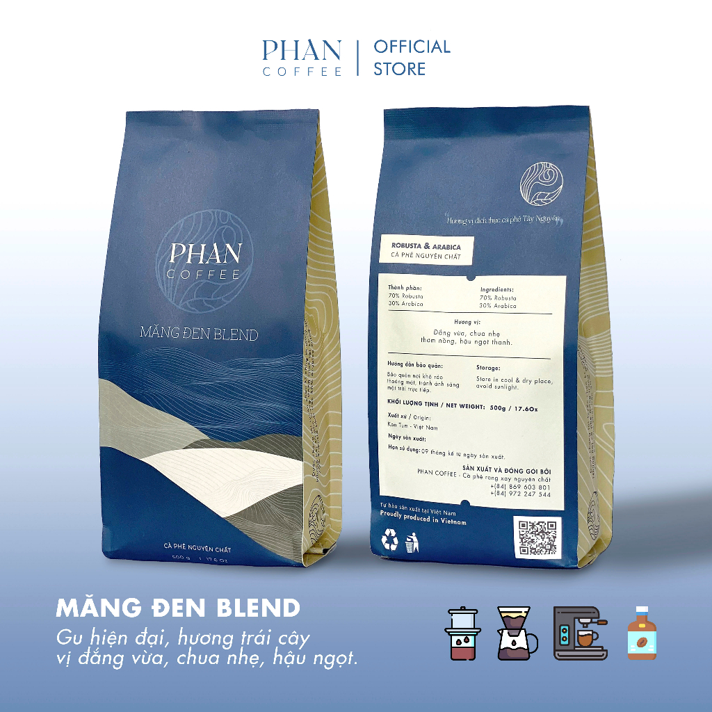 Cà phê Măng Đen Blend Robusta & Arabica nguyên chất rang mộc 100% đậm đà hậu ngọt thơm nồng Pha Phin, Pha Máy, Cold Brew