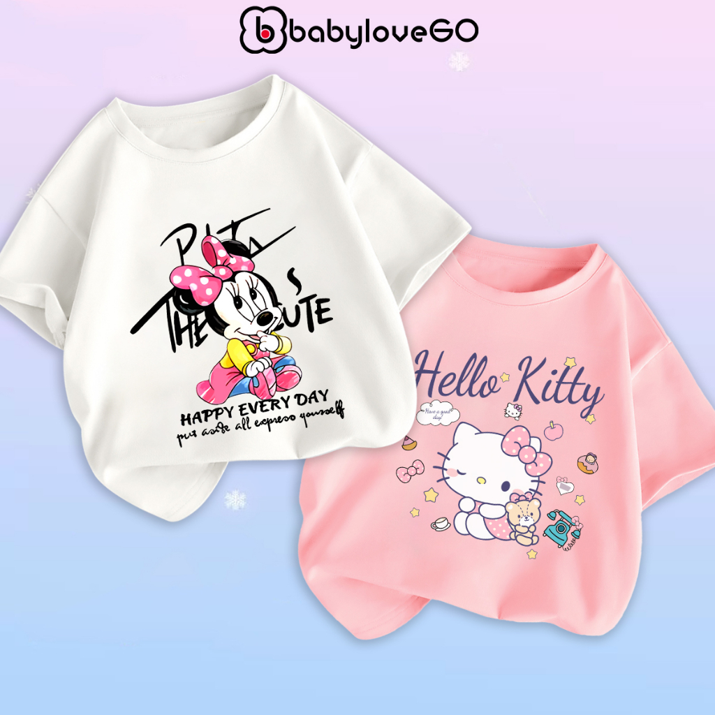 Áo thun bé gái BabyloveGO 2024 áo phông ngắn tay chất cotton mềm mịn thoáng mát in hình cute dễ thương cho bé