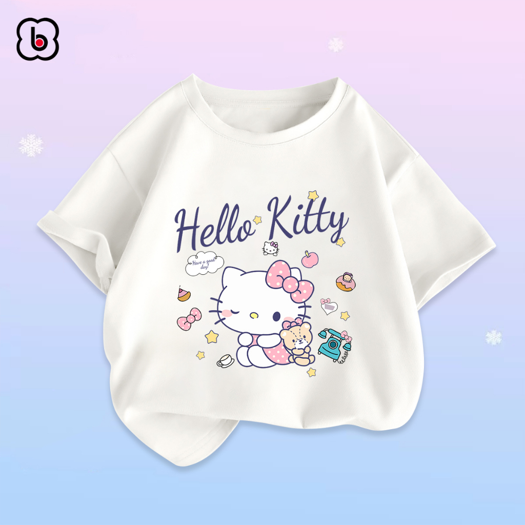 Áo thun bé gái BabyloveGO 2024 áo phông ngắn tay chất cotton mềm mịn thoáng mát in hình cute dễ thương cho bé