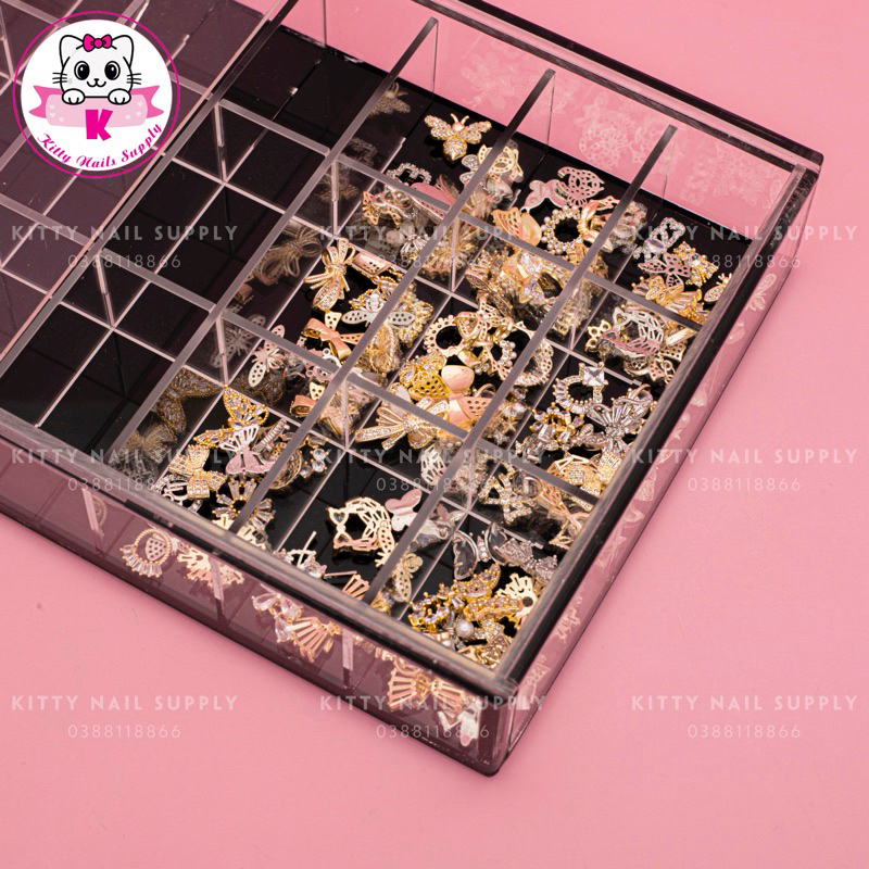 Khay mica trong suốt đựng charm, đá, phụ kiện nail đa dạng kích thước - Kitty Nails Supply