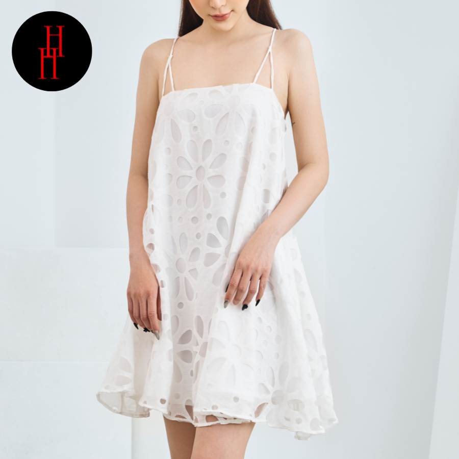 Đầm babydoll 2 dây hoa cúc lớn màu trắng HDT321 Hỉn Hỉn Store