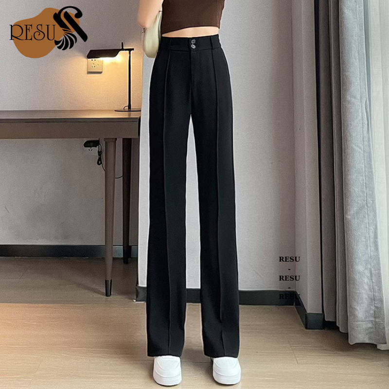 Quần tây nữ cạp có đai lưng cao màu đen dáng dài , Quần vải công sở Vitex dày dặn phối áo sơ mi đi học làm RESU