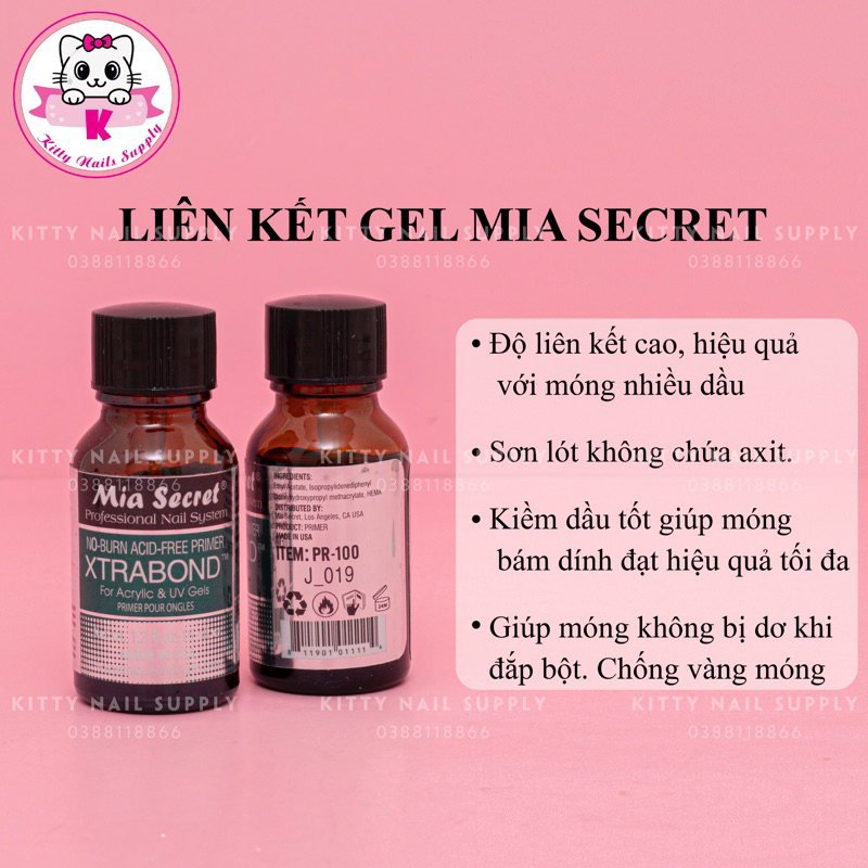 Liên kết bột, Primer kiềm dầu Mia Secret chính hãng chai 15ml - Kitty Nails Supply