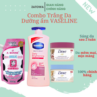 Combo Trắng Da Dưỡng Thể Vaseline Tẩy Tế Bào Da Chết Toàn Thân Dove Giúp Trắng Sáng Da An Toàn Bật Tone Up