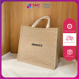 Túi cói merci, túi đựng quần áo có khoá kéo size to túi cói đi biển túi du lịch chống nước trơn form cứng đựng laptop