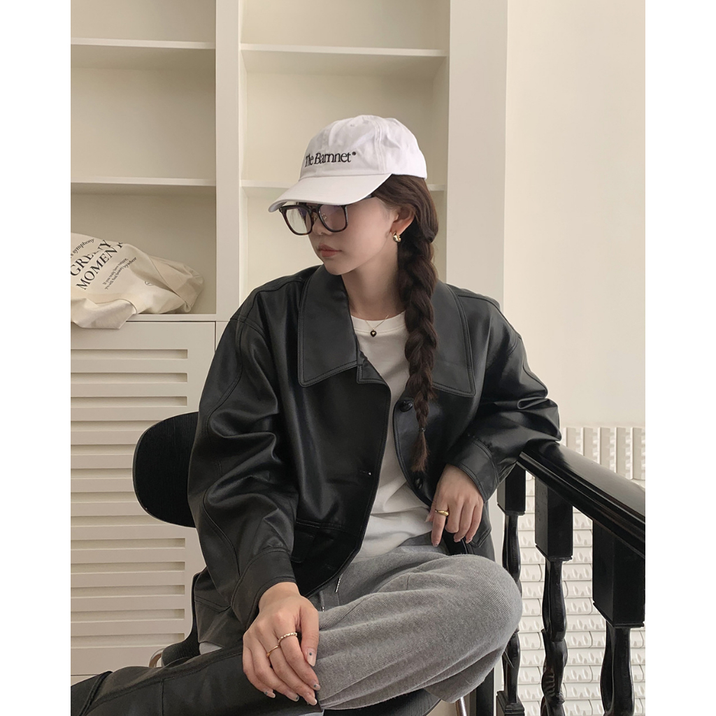 Áo khoác da nữ CANAVI cài khuy chất liệu da cao cấp dáng ngắn phong cách Hàn Quốc 07 | BigBuy360 - bigbuy360.vn