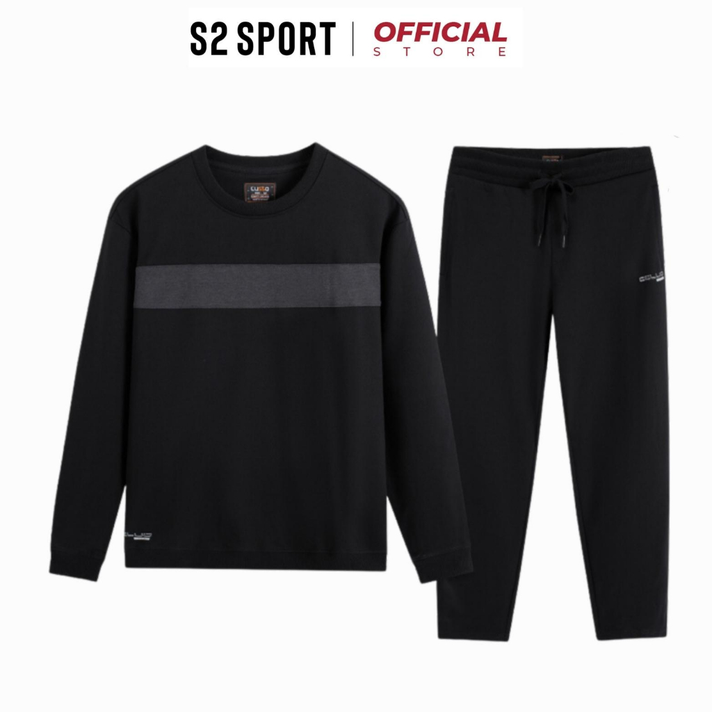 Bộ quần áo nỉ nam S2 SPORT SBNF04 áo sweater cotton USA CCBLUE cổ tròn dài tay phối quần jogger cạp chun ống suông