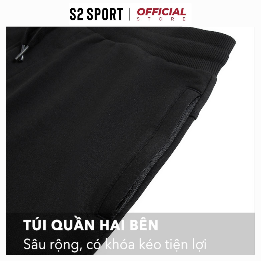 Bộ quần áo nỉ nam trơn S2 SPORT SBNF05 áo sweater thu đông cotton USA thêu hình nổi phối quần jogger cạp chun ống suông