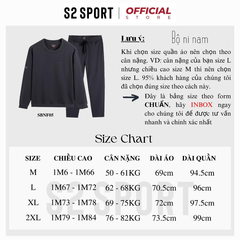 Bộ quần áo nỉ nam trơn S2 SPORT SBNF05 áo sweater thu đông cotton USA thêu hình nổi phối quần jogger cạp chun ống suông