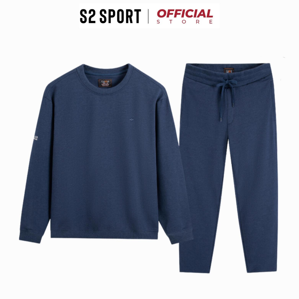 Bộ quần áo nỉ nam trơn S2 SPORT SBNF05 áo sweater thu đông cotton USA thêu hình nổi phối quần jogger cạp chun ống suông