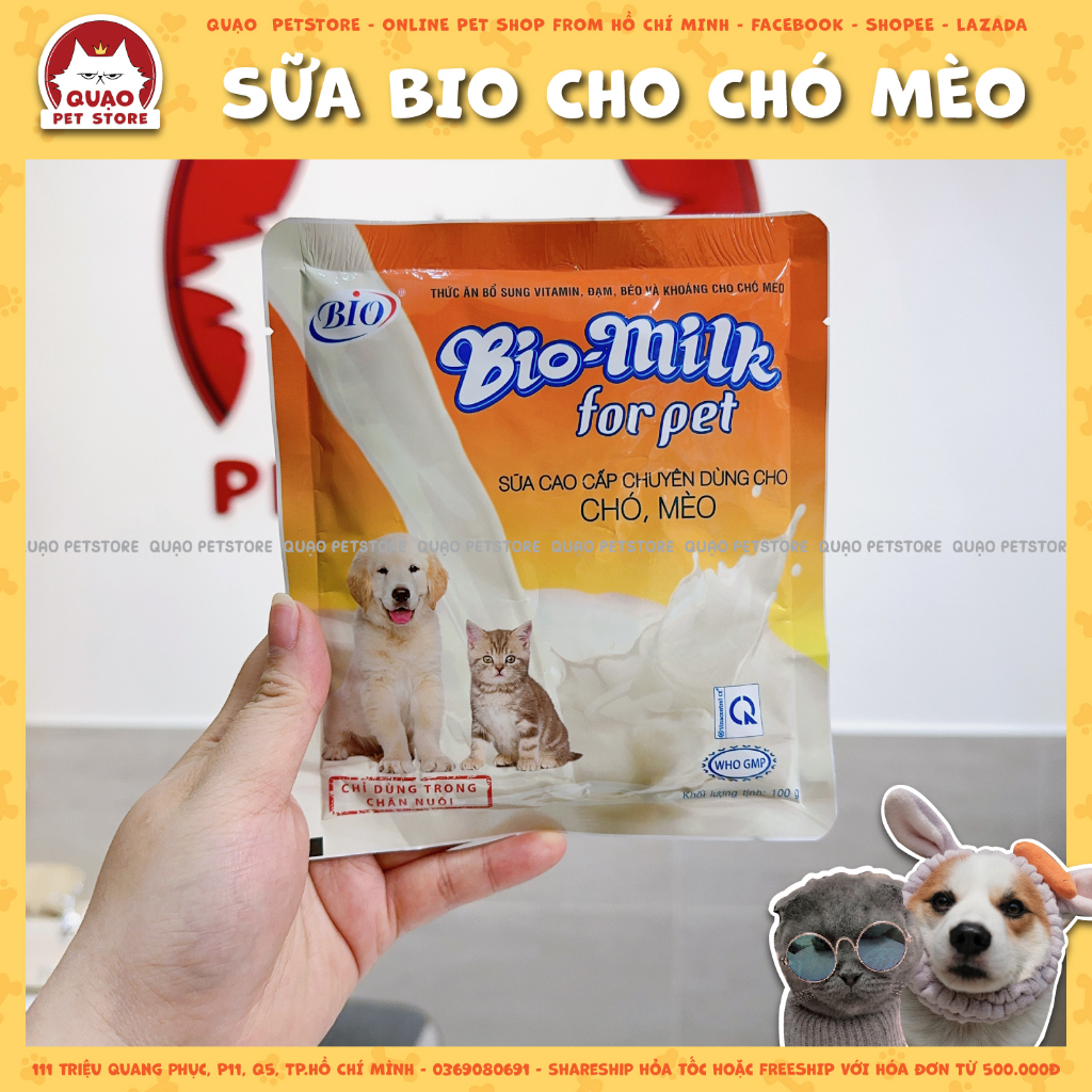 Sữa Bio-Milk cho chó mèo 100g, Sữa Bio cho chó mèo sơ sinh thay thế sữa mẹ