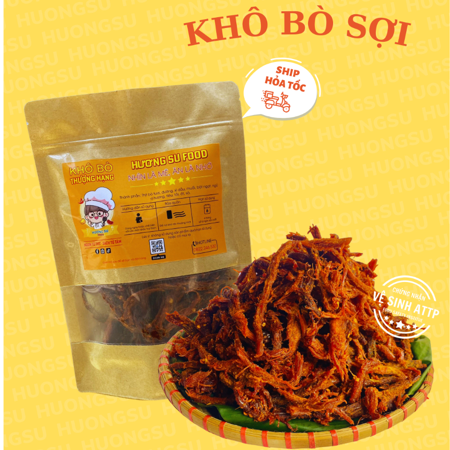 Khô Bò Sợi Thượng Hạng ,Thịt Bò Tươi Tây Nguyên Không Chất Bảo Quản Đảm Bảo ATVSTP HươngSu Food