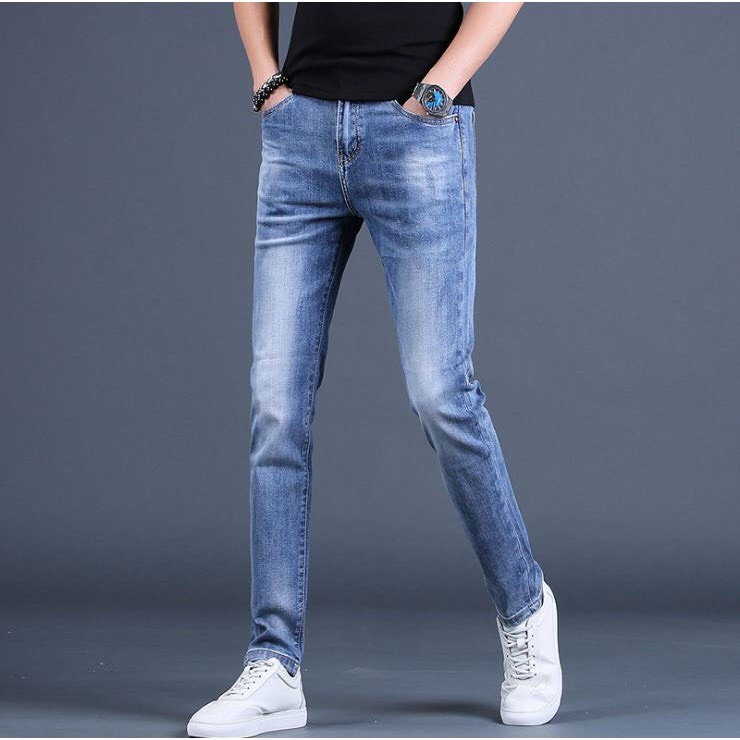 Quần jeans nam ôm co giãn, Quần bò nam trơn 5 màu: xanh ngọc,xanh đen,đen,xám,xanh biển