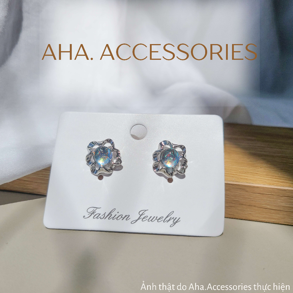 Khuyên tai nữ Aha.Accessories Đá Mặt Trăng Moonstone chất liệu hợp kim độc đáo sang chảnh KT-MT