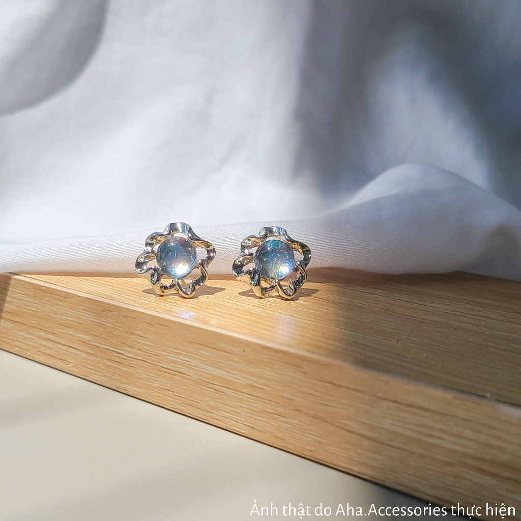 Khuyên tai nữ Aha.Accessories Đá Mặt Trăng Moonstone chất liệu hợp kim độc đáo sang chảnh KT-MT
