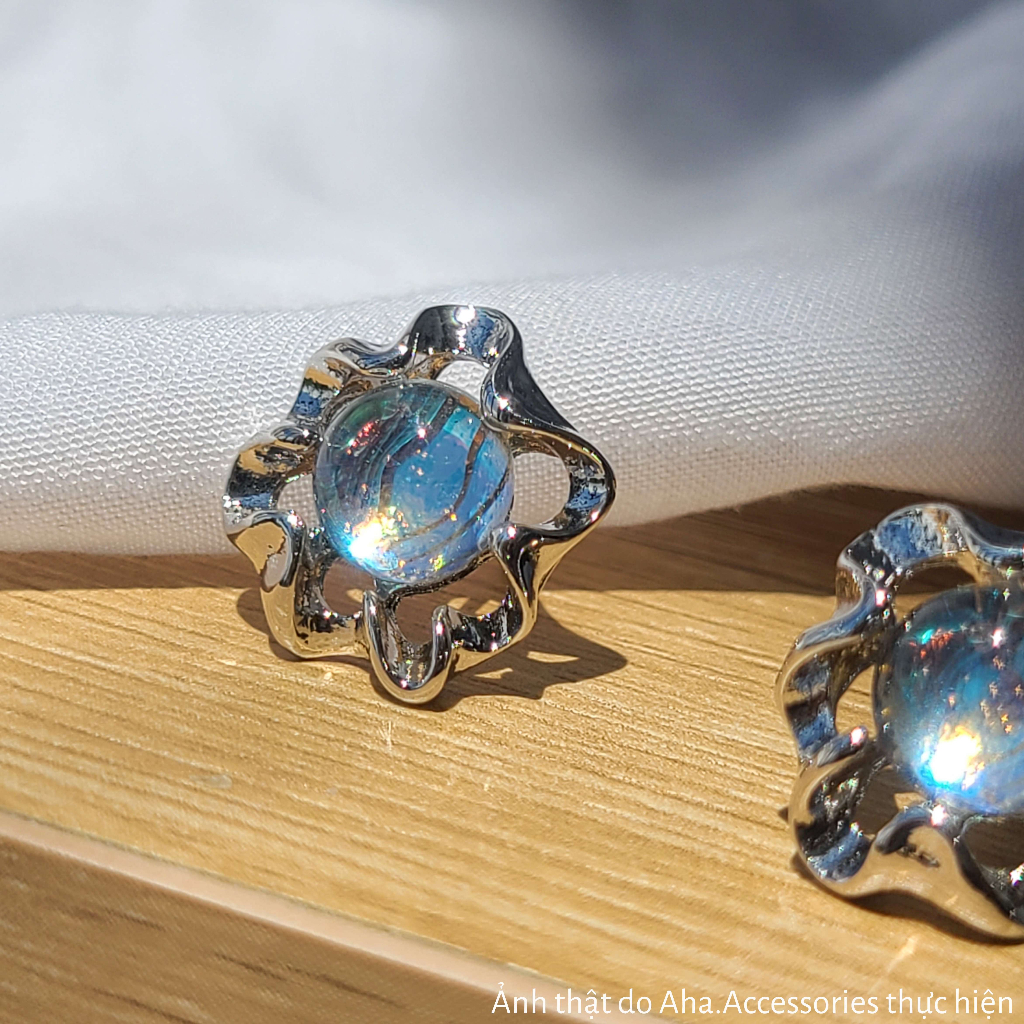 Khuyên tai nữ Aha.Accessories Đá Mặt Trăng Moonstone chất liệu hợp kim độc đáo sang chảnh KT-MT