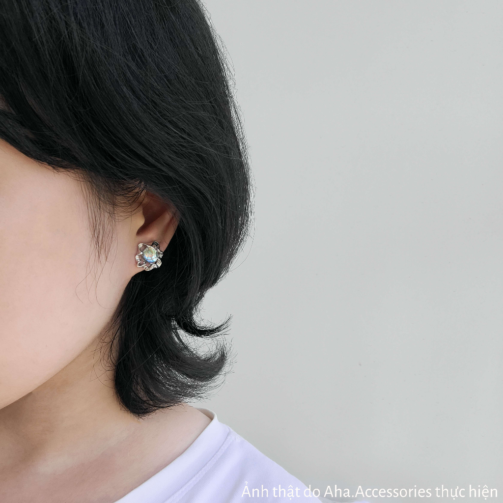 Khuyên tai nữ Aha.Accessories Đá Mặt Trăng Moonstone chất liệu hợp kim độc đáo sang chảnh KT-MT