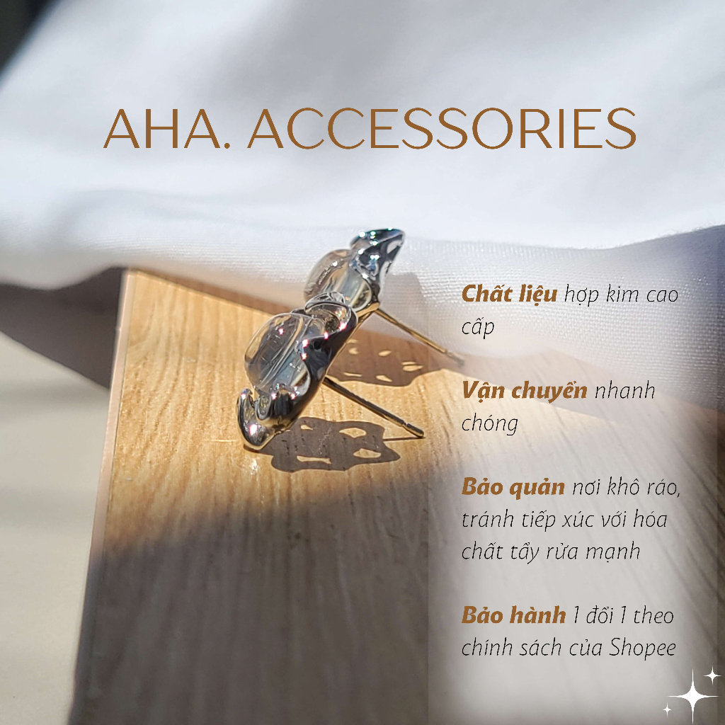 Khuyên tai nữ Aha.Accessories Đá Mặt Trăng Moonstone chất liệu hợp kim độc đáo sang chảnh KT-MT