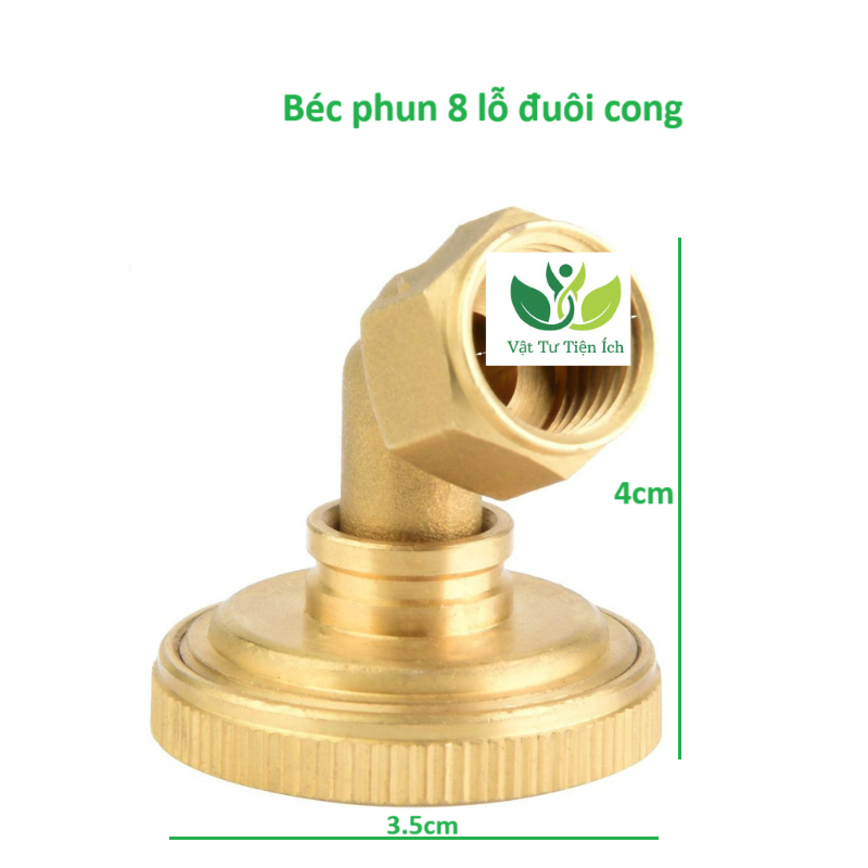 Béc phun tưới cây 8 lỗ đuôi cong, thẳng ren 14mm có thể điều chỉnh bằng cách xoay đầu béc.
