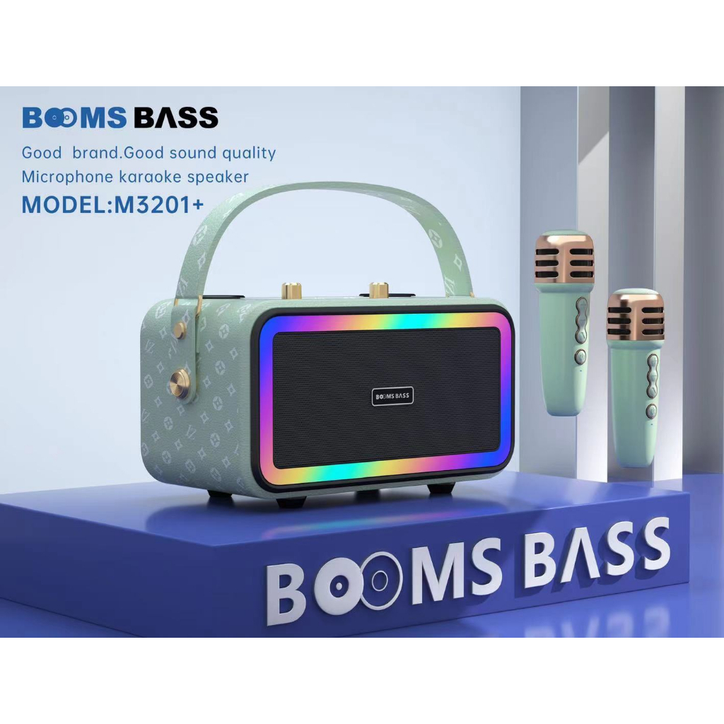 Loa Bluetooth Karaoke M3201 không dây công suất lớn kèm 2 mic không dây Led RGB nháy theo nhạc TECHIPS STORE