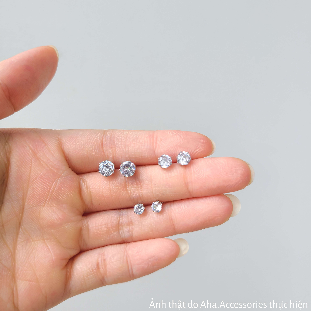 Khuyên tai nụ hợp kim cao cấp đính đá - Khuyên tai nam nữ unisex Aha.Accessories KT-ND