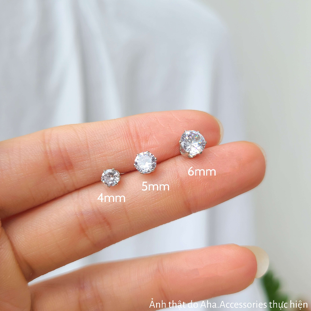 Khuyên tai nụ hợp kim cao cấp đính đá - Khuyên tai nam nữ unisex Aha.Accessories KT-ND