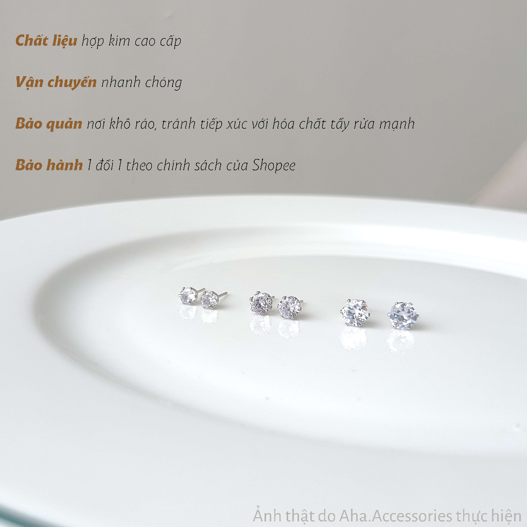 Khuyên tai nụ hợp kim cao cấp đính đá - Khuyên tai nam nữ unisex Aha.Accessories KT-ND