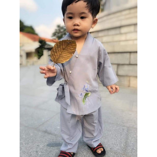 Đồ lam đi chùa bé gái vải kate