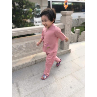 Đồ lam đi chùa bé gái vải kate