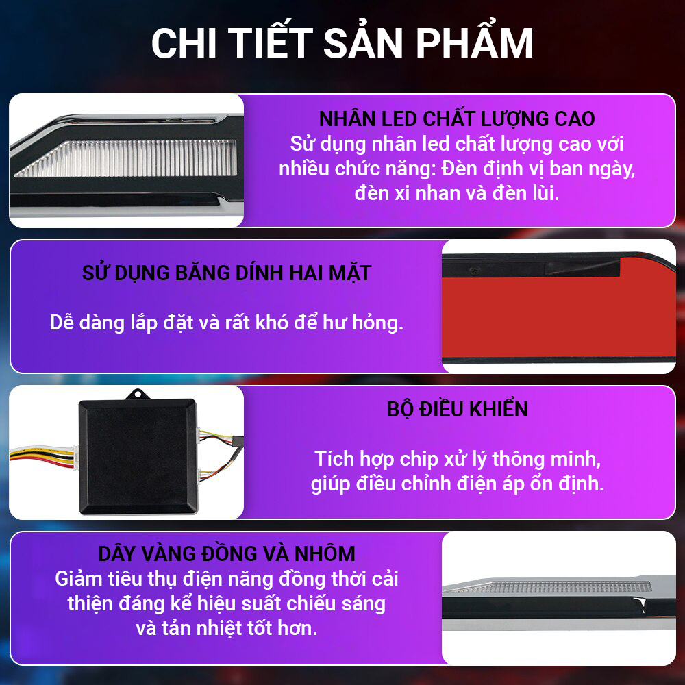Đèn Led 2 bên sườn xe hỗ trợ khi lùi, xi nhan, định vị ban ngày giúp lái xe an toàn