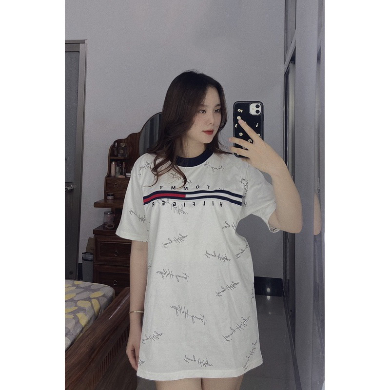 Áo Thun Tommy Hilfiger Logo Thêu Chữ Kí Unisex Cotton Cao Cấp, Áo Thun Nam Nữ Tay Lỡ bị