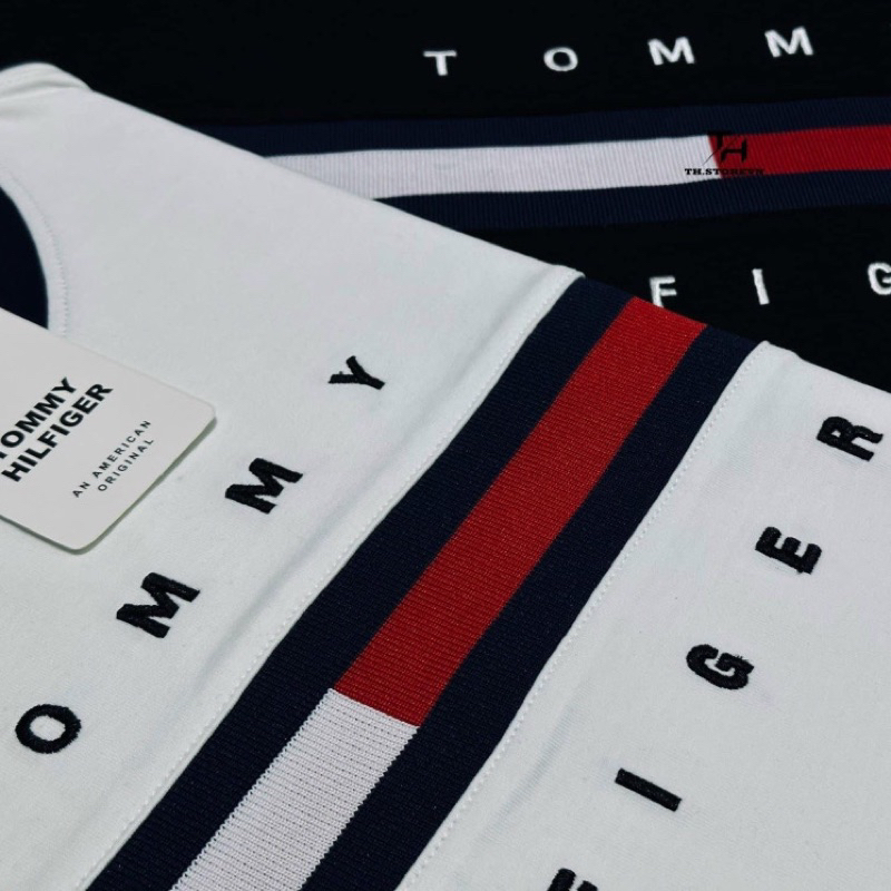 Áo thun Tom Basic thêu chữ phối kẻ nam nữ cao cấp Áo phông Tom Basic nam nữ phối kẻ mới nhất