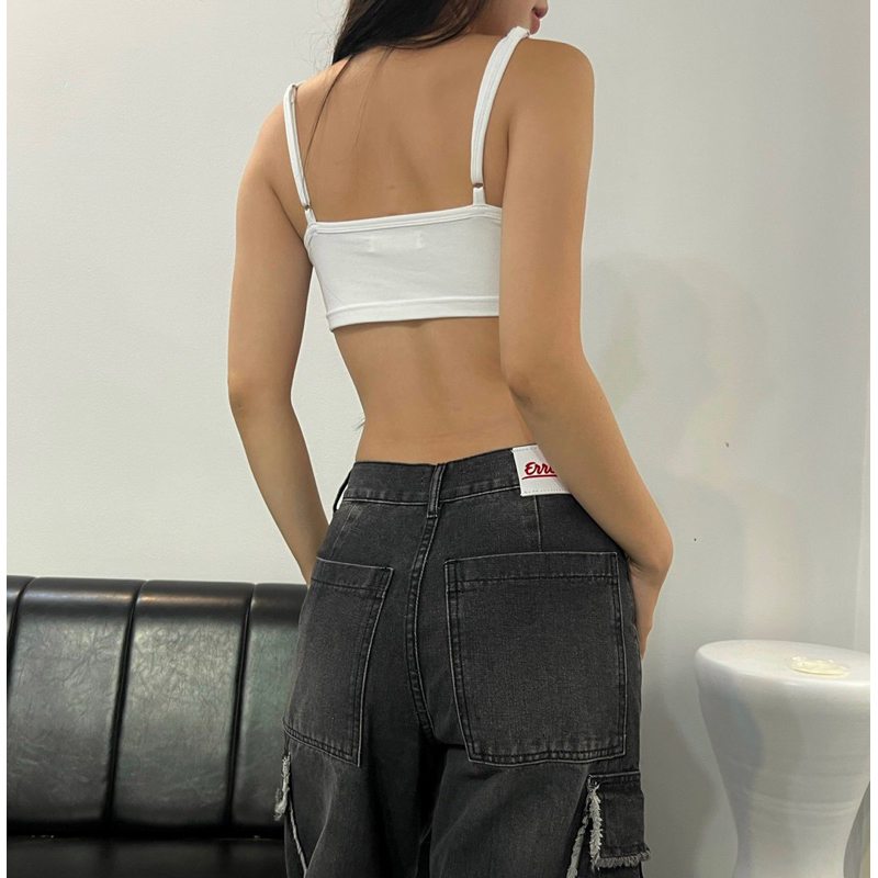 ADDSOMESUGAR áo bra dây trắng/đen