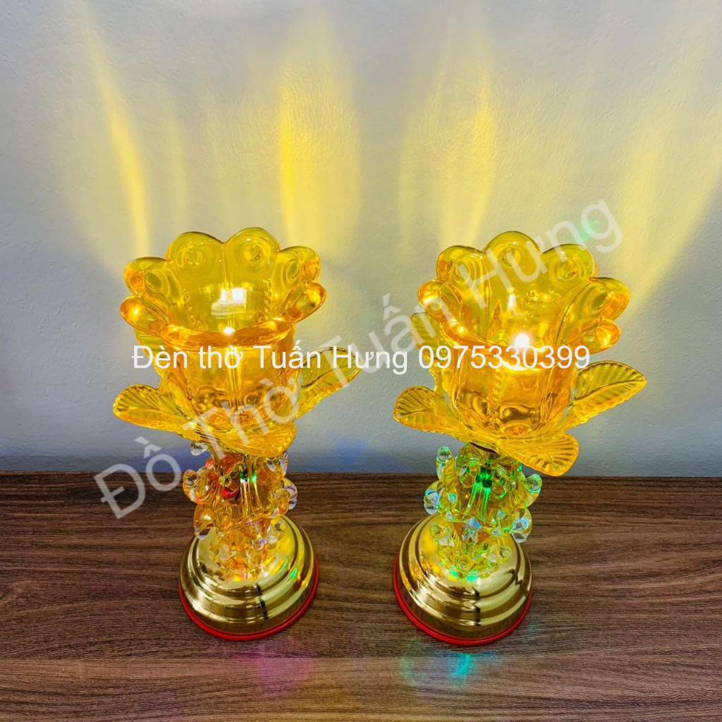 Đèn thờ thuỷ tinh LED hoa sen 1 bông cao 30cm. ảnh tự chụp