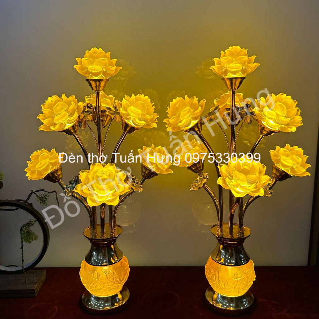 Đèn thờ hoa sen lưu ly cao cấp nhiều cỡ mẫu mới hàng loại 1