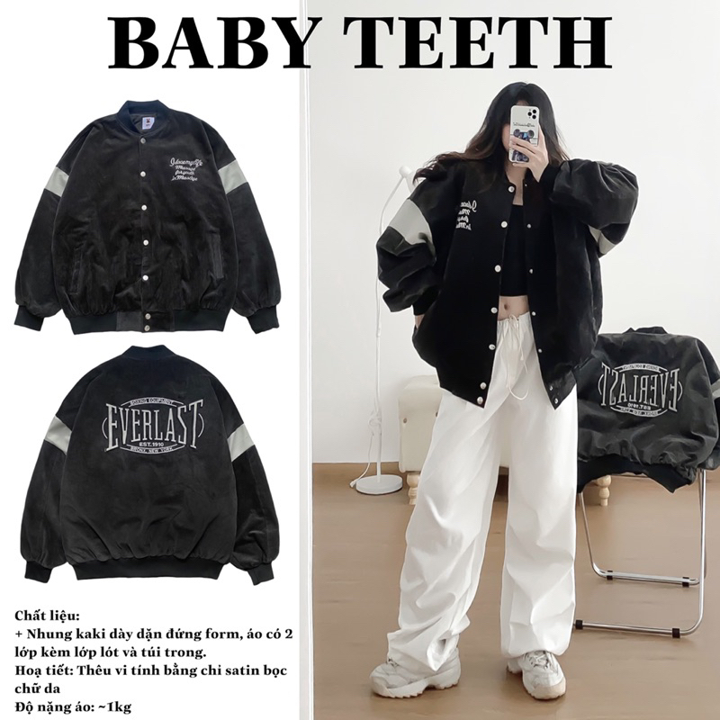 Áo khoác bomber bóng chày tay kẻ da Everlast