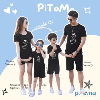 Áo thun gia đình bắn tim đồ đồng phục gia đình 3 4 5 người thun cotton mềm mịn dày dặn GD402 PITOMA