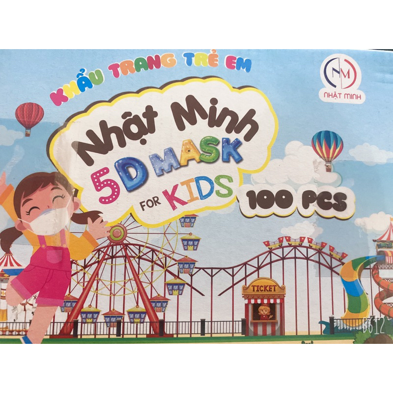 Khẩu trang NHẬT MINH 5D MASK KIDS 100pcs, khẩu trang trẻ em in hoạ tiết đa dạng nhiều màu sắc