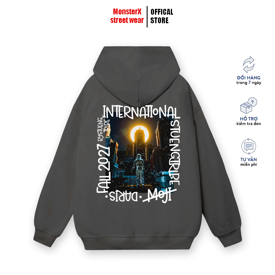 Áo Hoodie nỉ bông Monster X Street MOJI nam nữ form rộng thu đông Local Brand