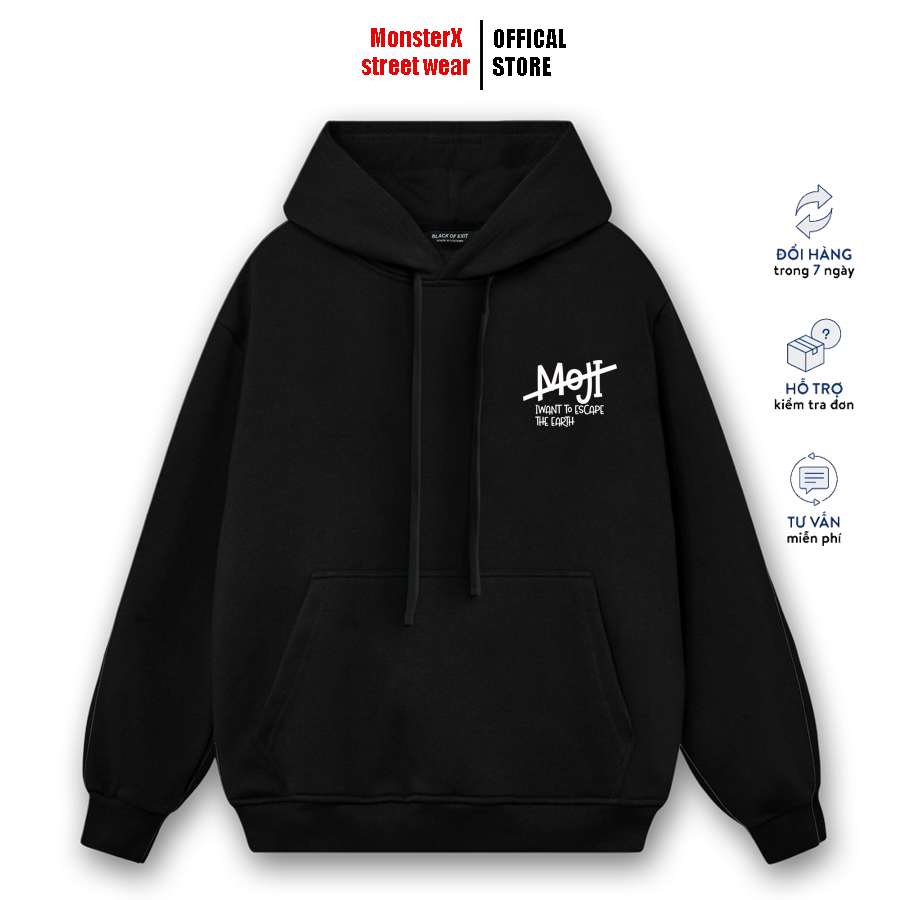 Áo Hoodie nỉ bông Monster X Street MOJI nam nữ form rộng thu đông Local Brand