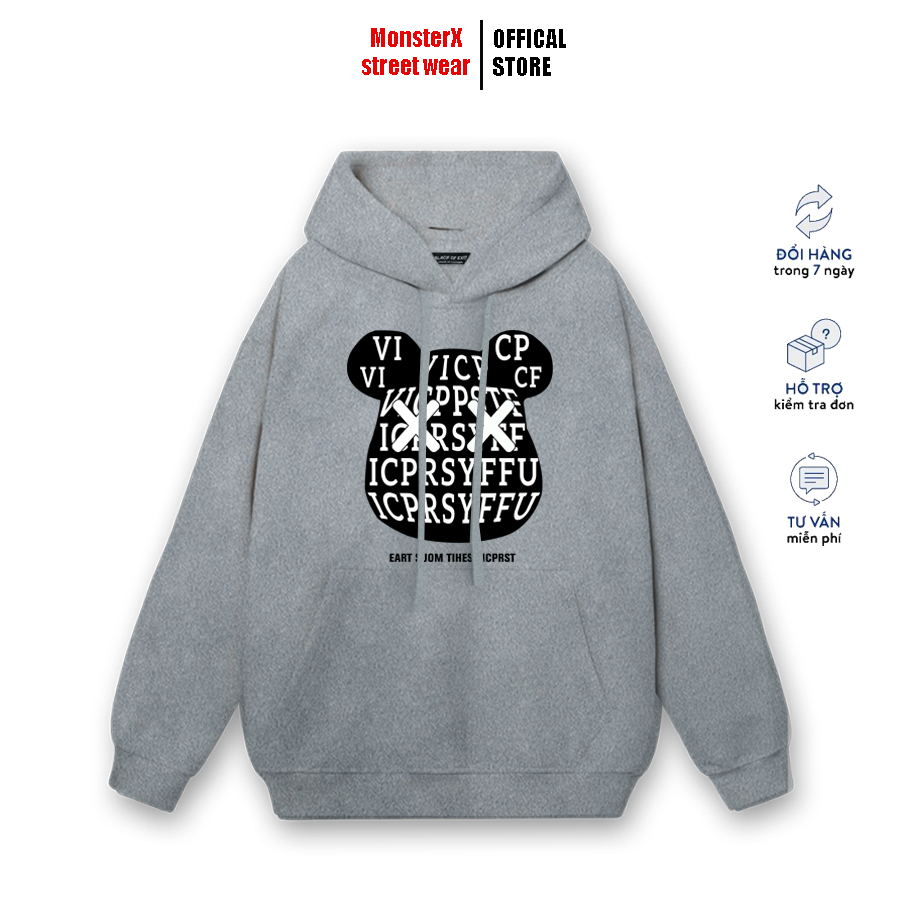 Áo hoodie nỉ bông Monster X Street Gấu Beariik nam nữ form rộng thu đông Local Brand