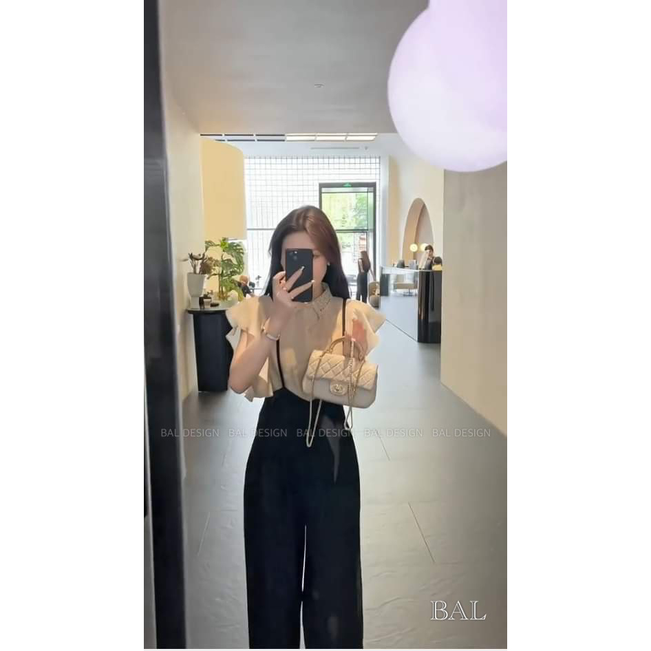 Set sơ mi tay rơi mix quần suông có dây điều chỉnh