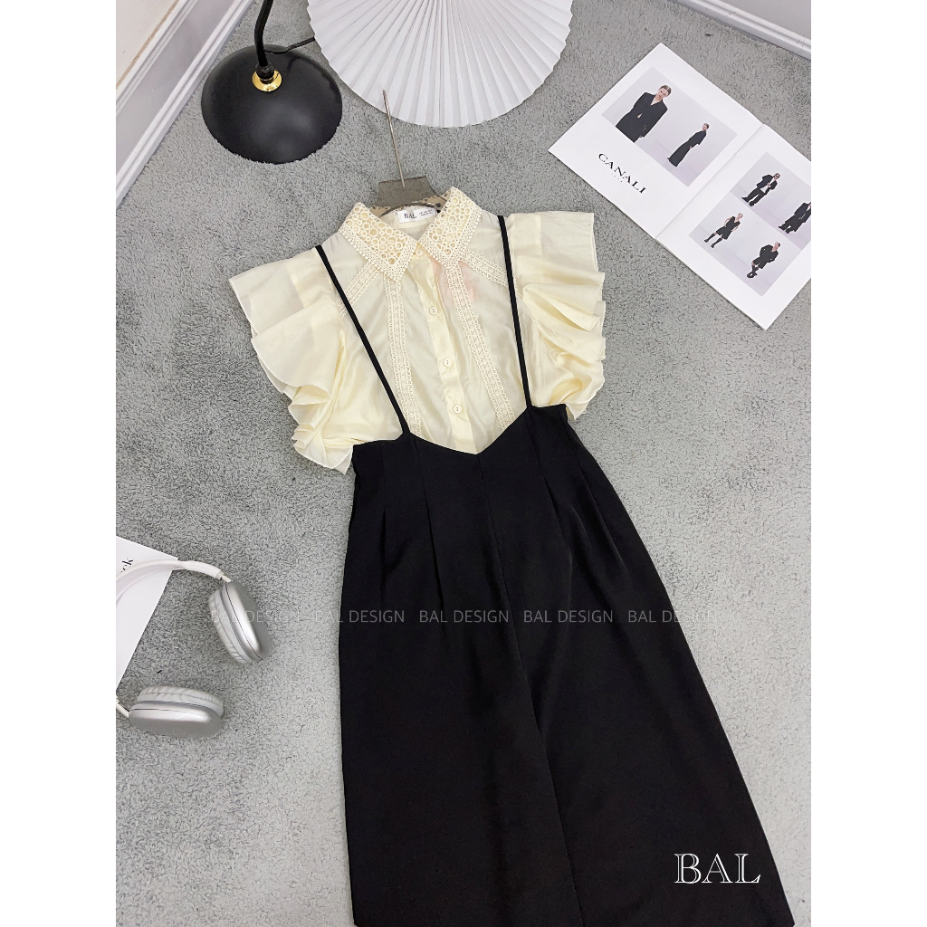 Set sơ mi tay rơi mix quần suông có dây điều chỉnh