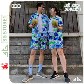Bộ đồ đi biển mẫu cây dừa cho nam nữ cặp đôi gia đình hội nhóm gồm áo và quần có size bé trai gái