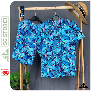 Bộ quần áo đi biển hoạ tiết hoa lá chất kate dày dặn có size trẻ em mặc gia đình đôi hội nhóm BXV