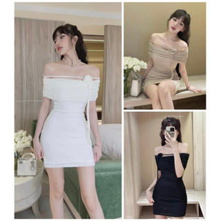 Đầm dự tiệc trễ vai phối hoa cổ, đâm váy ôm body kèm choker hoa cổ chất liệu ren co dãn cho nàng đi chơi, đi tiệc